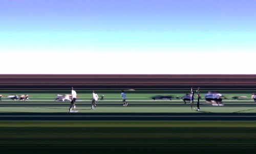 Slit scan photo of soccer match